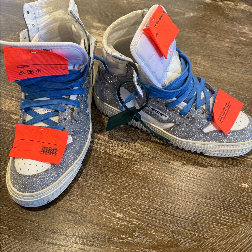 OFF-WHITE Off Court 3.0 High Top Sneaker  Glitter White/Silver SZ40